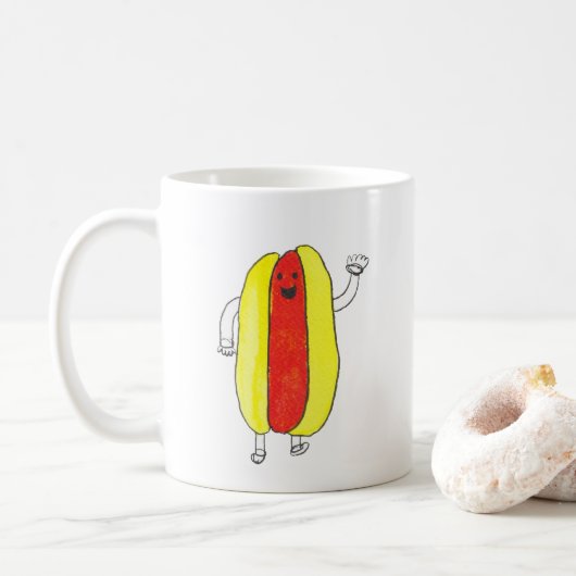 Niedlicher Hot Dog Kawaii Gelbe rote Nahrung Kaffeetasse (Mit Donut)