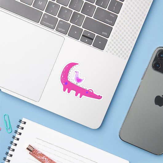 Niedlicher Hot-Pink-Alligator und Seagull-Notebook Aufkleber (Laptop mit iPhone)