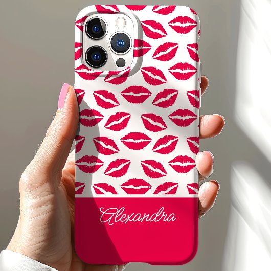 Niedlicher Hot Pink Lipstick Küsst Skriptname Case-Mate iPhone Hülle