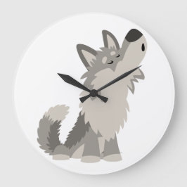 Niedlicher Howling Cartoon Wolf Wall Clock Große Wanduhr
