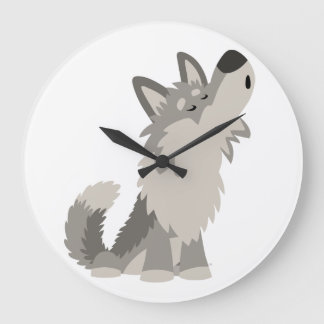 Niedlicher Howling Cartoon Wolf Wall Clock Große Wanduhr