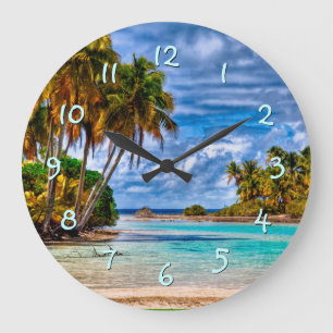 Niedlicher Hübscher Sommer Hawaii Beach Wasserfarb Große Wanduhr