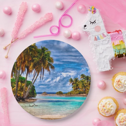 Niedlicher Hübscher Sommer Hawaii Beach Wasserfarb Pappteller (Party)