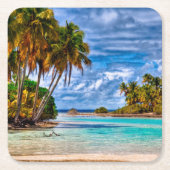 Niedlicher Hübscher Sommer Hawaii Beach Wasserfarb Rechteckiger Pappuntersetzer (Vorderseite)