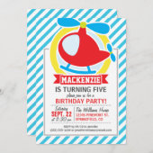 Niedlicher Hubschrauber; Blaue und weiße Streifen Einladung (Vorne/Hinten)