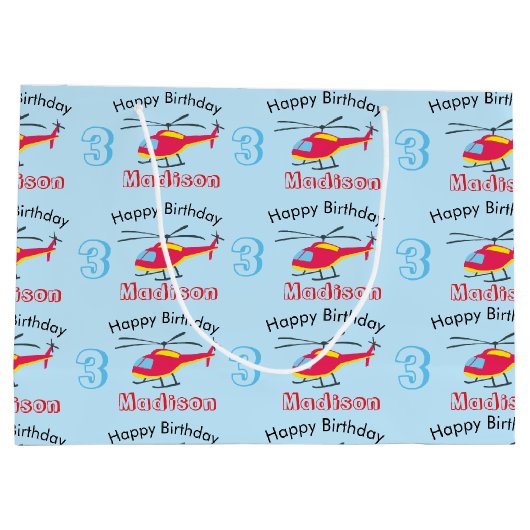 Niedlicher Hubschrauber Geburtsname und -alter Große Geschenktüte (Rückseite)