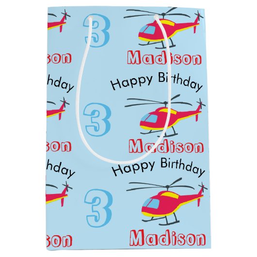 Niedlicher Hubschrauber Geburtsname und -alter Mittlere Geschenktüte (Vorderseite)