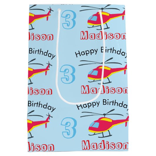 Niedlicher Hubschrauber Geburtsname und -alter Mittlere Geschenktüte (Rückseite)