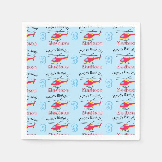 Niedlicher Hubschrauber Geburtsname und -alter Serviette (Vorderseite)