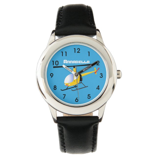 Niedlicher Hubschrauber mit gelbem Cartoon Armbanduhr (Vorderseite)