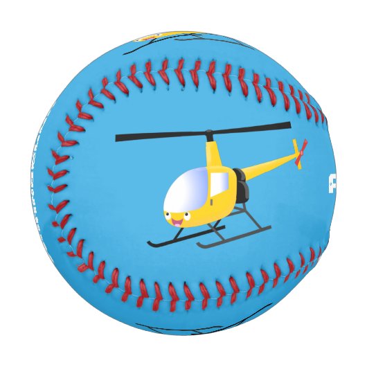 Niedlicher Hubschrauber mit gelbem Cartoon Baseball (Vorderseite Links)