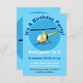 Niedlicher Hubschrauber mit gelbem Cartoon Einladung (Vorne/Hinten)