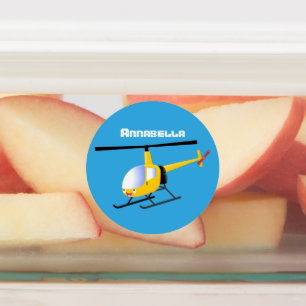 Niedlicher Hubschrauber mit gelbem Cartoon Etiketten