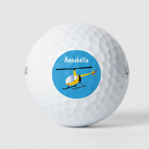 Niedlicher Hubschrauber mit gelbem Cartoon Golfball