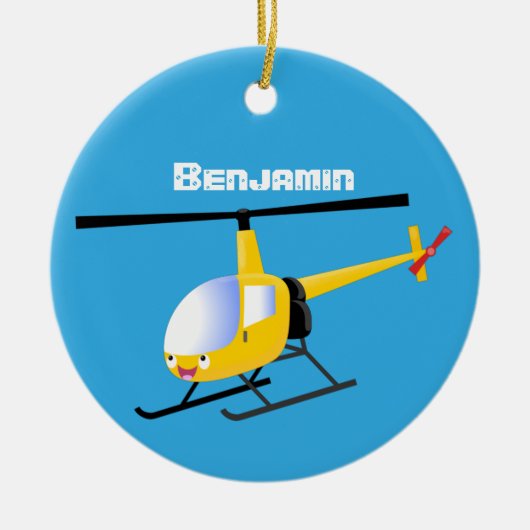 Niedlicher Hubschrauber mit gelbem Cartoon Keramik Ornament (Vorne)
