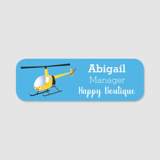 Niedlicher Hubschrauber mit gelbem Cartoon Namensschild (Vorderseite)