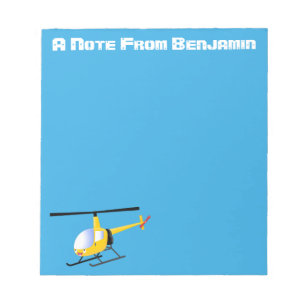Niedlicher Hubschrauber mit gelbem Cartoon Notizblock
