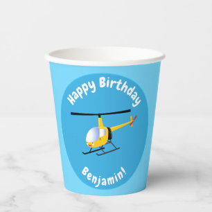 Niedlicher Hubschrauber mit gelbem Cartoon Pappbecher