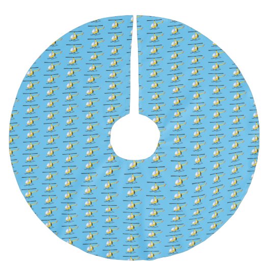 Niedlicher Hubschrauber mit gelbem Cartoon Polyester Weihnachtsbaumdecke (Vorderseite)