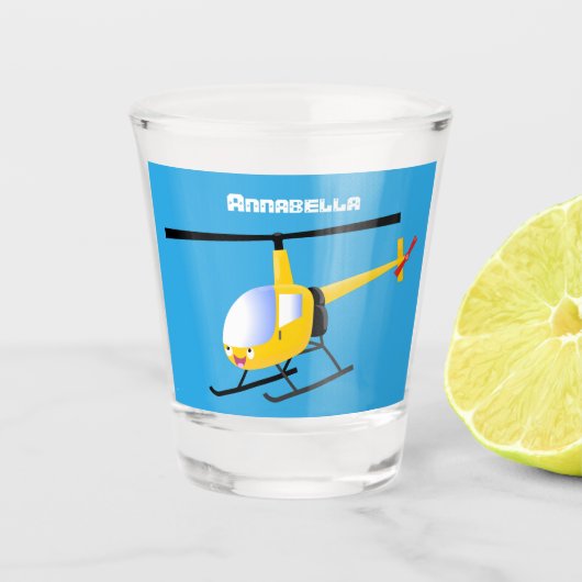 Niedlicher Hubschrauber mit gelbem Cartoon Schnapsglas (Vorderseite)