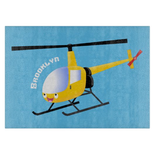 Niedlicher Hubschrauber mit gelbem Cartoon Schneidebrett (Vorderseite)