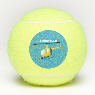 Niedlicher Hubschrauber mit gelbem Cartoon Tennisbälle