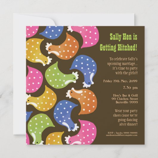 Niedlicher Huhn-Henne-NachtJunggeselinnen-Abschied Einladung (Rückseite)