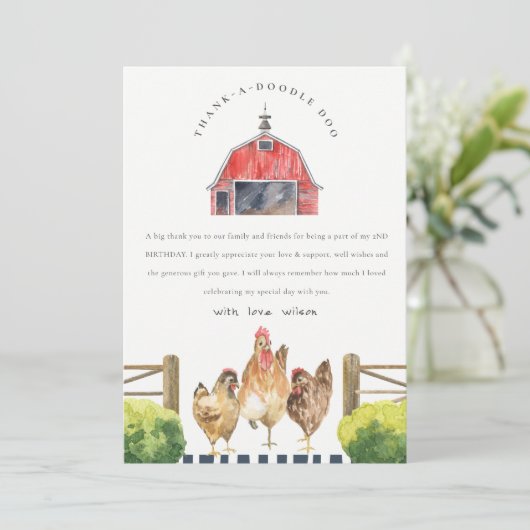 Niedlicher Hühnerbaum Roter Barn Wasserfarbe Gebur Dankeskarte (Stehend Vorderseite)