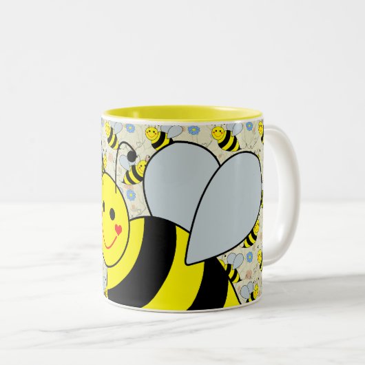 Niedlicher Hummel-Bienen-Entwurf Zweifarbige Tasse (VorderseiteRechts)