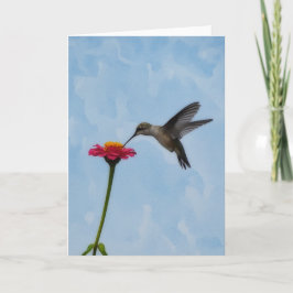 Niedlicher Hummingbird Hovering auf rosa Blume Not Karte