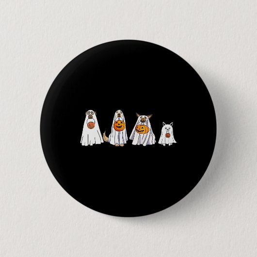 Niedlicher Hund als Ghost Halloween Fun Boo verkle Button (Vorderseite)