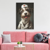 Niedlicher Hund als Krankenschwester Leinwanddruck (Insitu (Wohnzimmer))