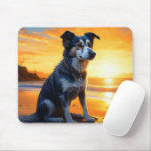 Niedlicher Hund am Strand bei Sunset Mousepad (Mit Mouse)