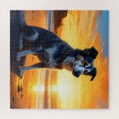 Niedlicher Hund am Strand bei Sunset Puzzle (Horizontal)