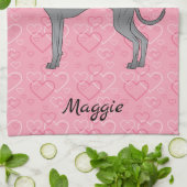 Niedlicher Hund auf rosa Herzen Geschirrtuch (Gefaltet)