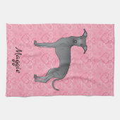 Niedlicher Hund auf rosa Herzen Geschirrtuch (Horizontal)