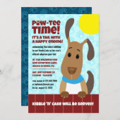 Niedlicher Hund auf Zaun Pet Adoption Pawprints PW Einladung (Vorne/Hinten)