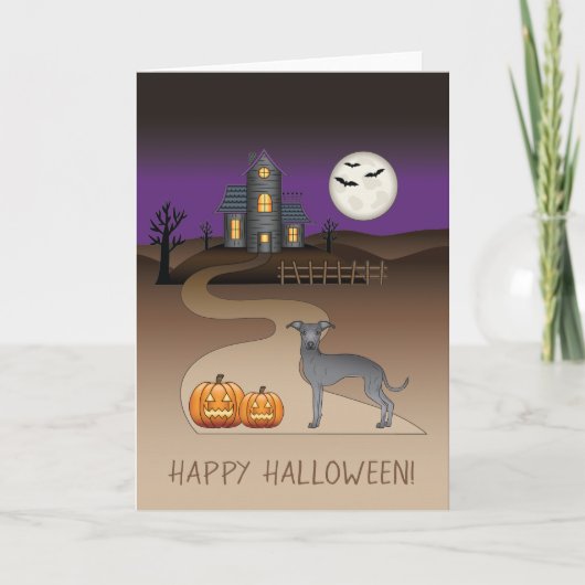 Niedlicher Hund aus blauem Iggy und Halloween Spuk Karte (Vorderseite)