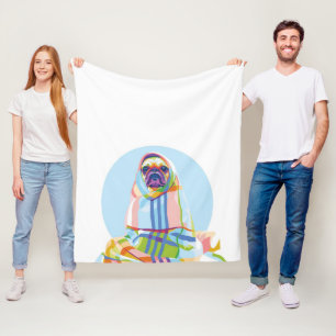 Niedlicher Hund aus Mops, blau Fleecedecke