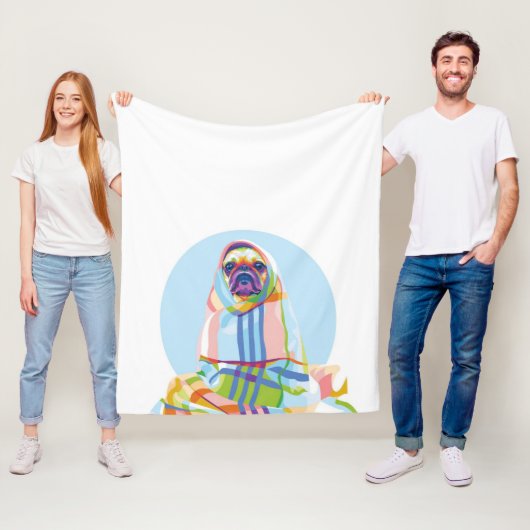 Niedlicher Hund aus Mops, blau Fleecedecke (Beispiel)