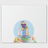 Niedlicher Hund aus Mops, blau Geschenkpapier (Flach)