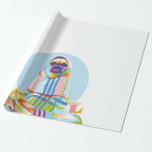 Niedlicher Hund aus Mops, blau Geschenkpapier