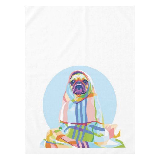 Niedlicher Hund aus Mops, blau Tischdecke (Vorderseite)