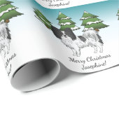 Niedlicher Hund aus Schwarz-Weiß-Papillen im Winte Geschenkpapier (Rolleneckpunkt)