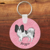 Niedlicher Hund aus schwarz-weißem Papillon auf ro Schlüsselanhänger (Vorderseite)
