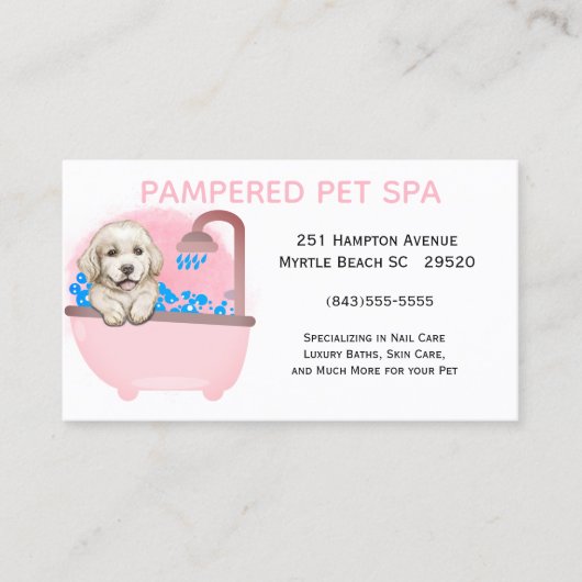 Niedlicher Hund Bath Pink Pet Groomer Visitenkarte (Vorderseite)