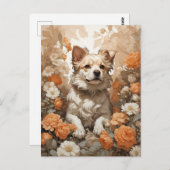 niedlicher Hund bei Blume Postkarte (Vorne/Hinten)
