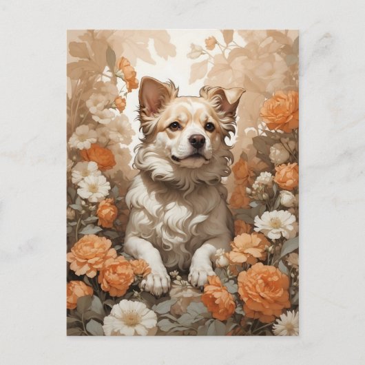 niedlicher Hund bei Blume Postkarte (Vorderseite)
