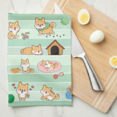 niedlicher Hund beim Springen Geschirrtuch (Viertel Falte)