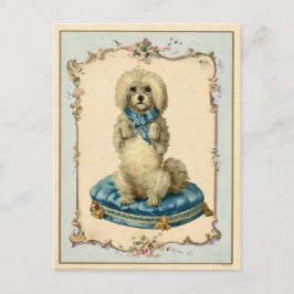 Niedlicher Hund Blaukissen Vintag Reproduktion Postkarte